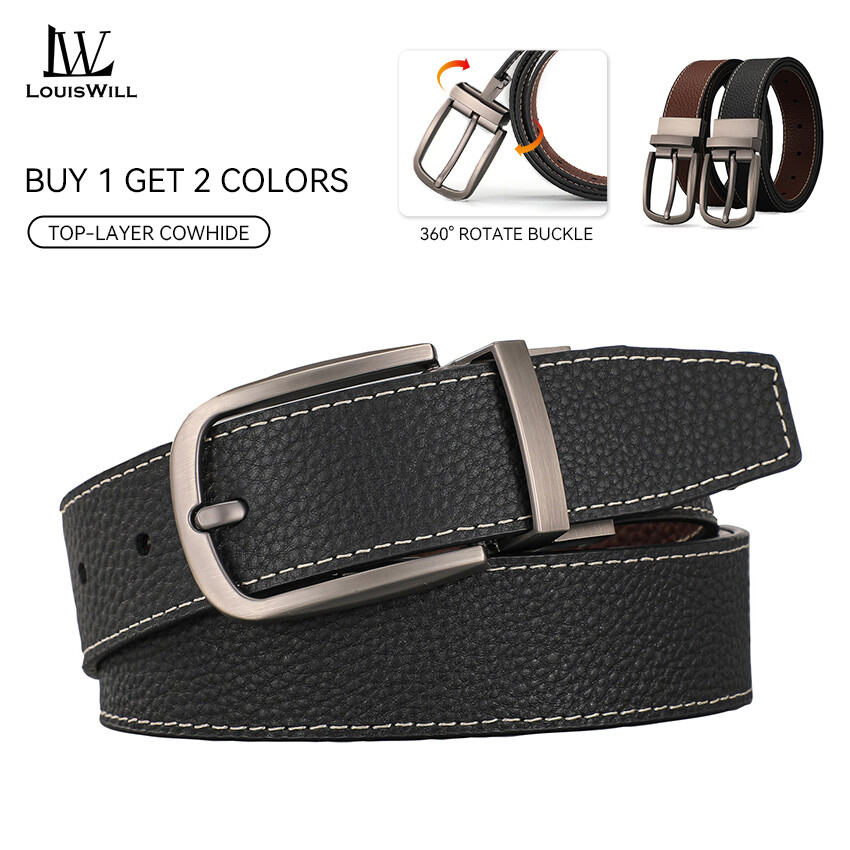LouisWill Fashion Men’s Belt Business Leisure Belt 120CM Pin Buckle Belt Soft Top-layer Cowhide Waistband Youth Jeans Pant Belt Stylish Simple Nice Waistband Durable Belt ราคา 172 บาท*ส่งฟรี