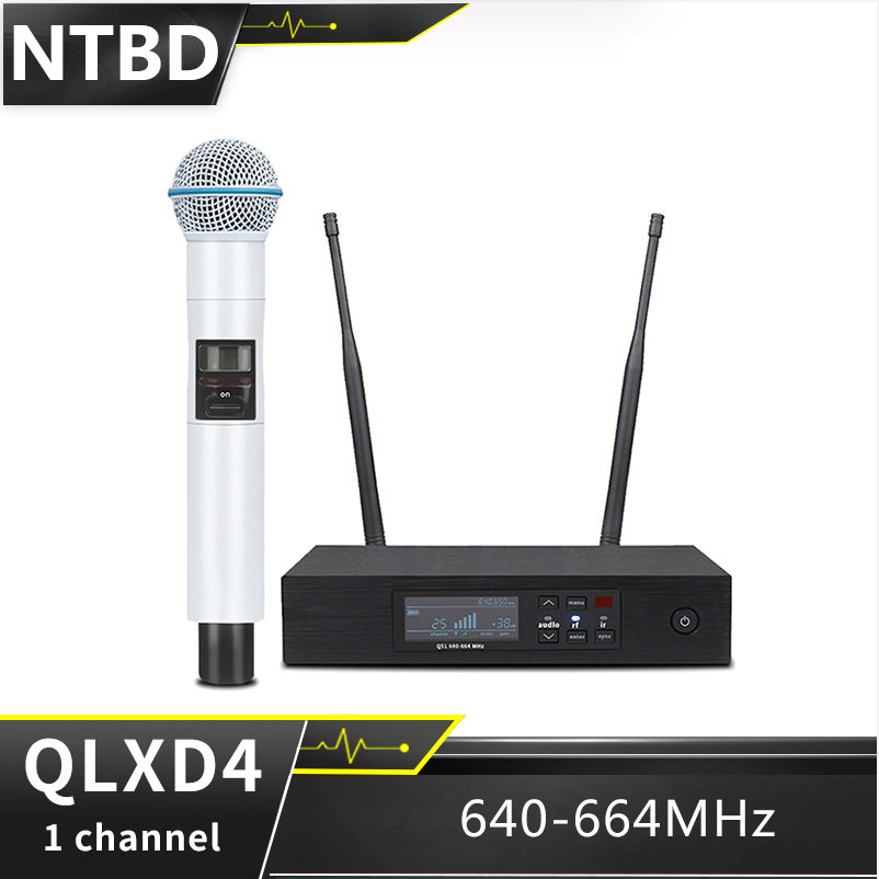Ntbd Trắng qlxd4 B58 500Mhz 600MHz 800MHz Micro không dây UHF chất lượng cao hệ thống Micro không dây chuyên nghiệp 1 kênh 1 cầm tay cho các buổi biểu diễn sân khấu Nhà thờ bài phát biểu ca hát KTV nhà