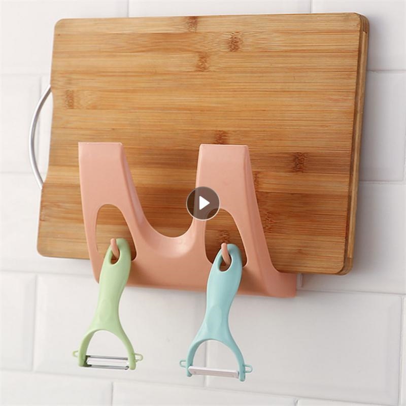 Gambar Wall Mount Pot Lid Storage Rack No Punching Cutting Board Rack Multifunction Holder Shelf Cooking Dish Holder Kitchen Organizer