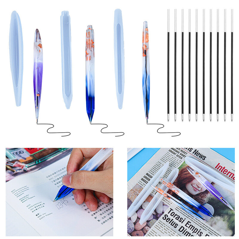 Mẫu RHS trực tuyến 1 cái kẹp giữ bút khuôn nhựa khuôn silicon UV Epoxy công cụ làm với 5 cái bút bi nạp mực màu xanh
