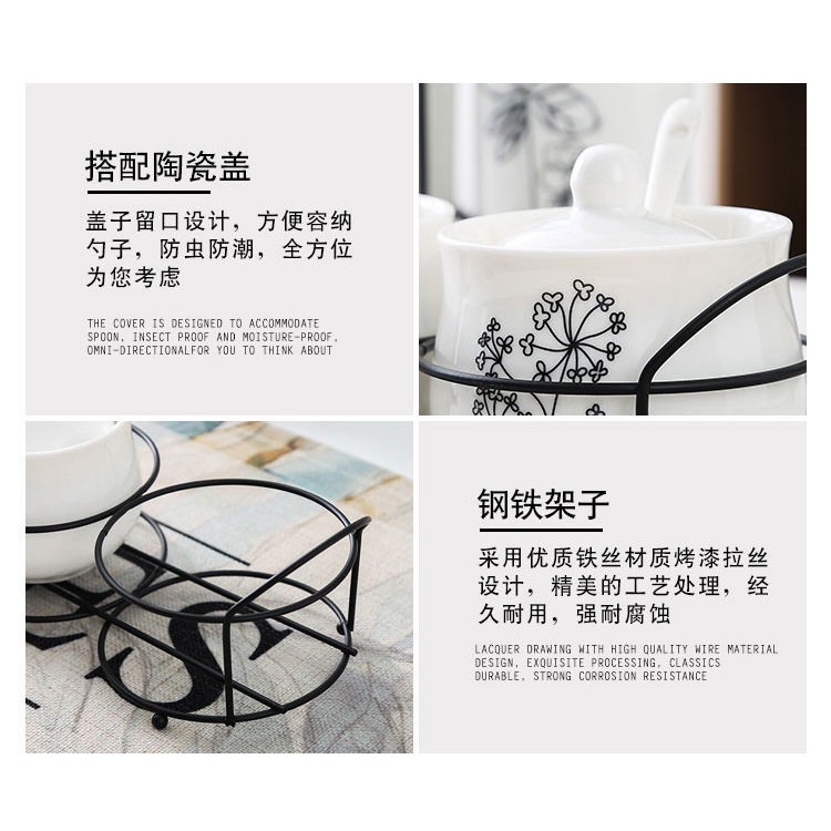 Gambar Creative ceramic seasoning jar Nordic seasoning box bottle seasoning jar box bottle salt shaker three piece set kitchen utensils