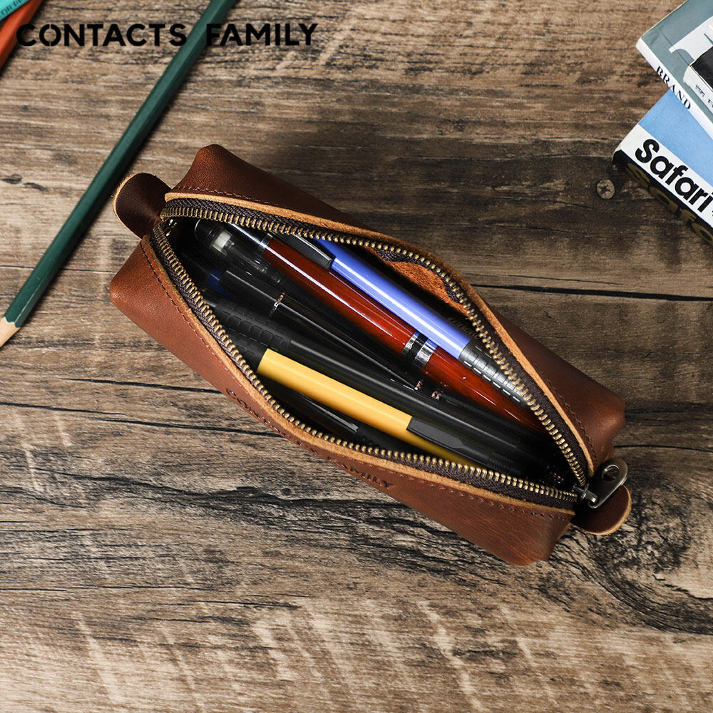 Danh Bạ Ốp Lưng Bút Chì Bằng Da Cổ Điển Gia Đình, Hộp Bút Chì Công Sở Sức Chứa Lớn Túi Đựng Bút Có Khóa Kéo Cho Trẻ Em Hộp Văn Phòng Phẩm Trường Học Túi Đựng Kính