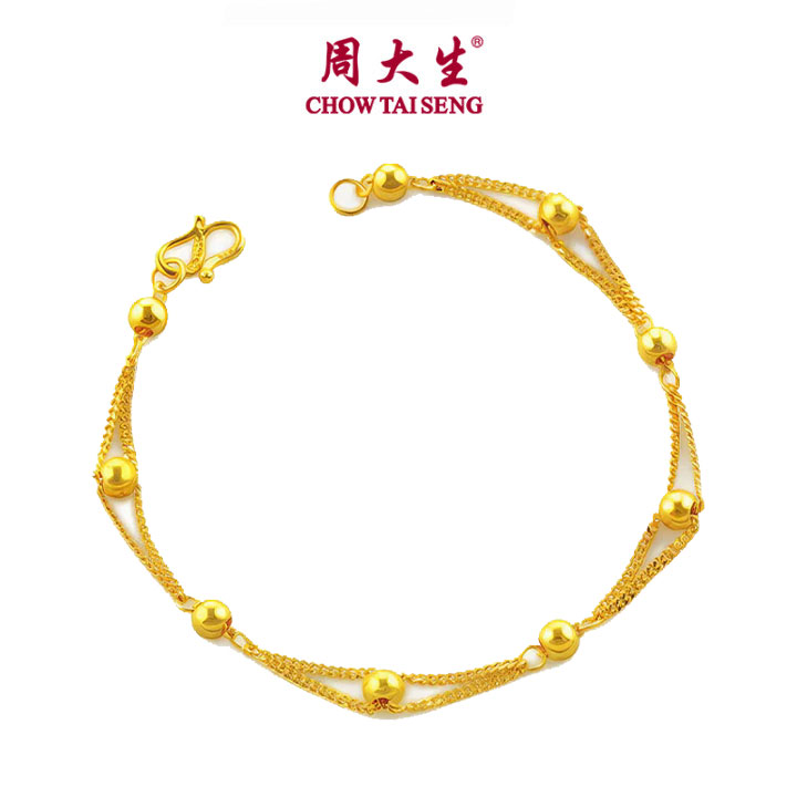 CTS Pure Gold Beads Double Layer Bracelet Birthday Gift Women's Jewelry Accessories CHOW TAI SENG 周大生 G0HC0002 ราคา 37,450 บาท*ส่งฟรี