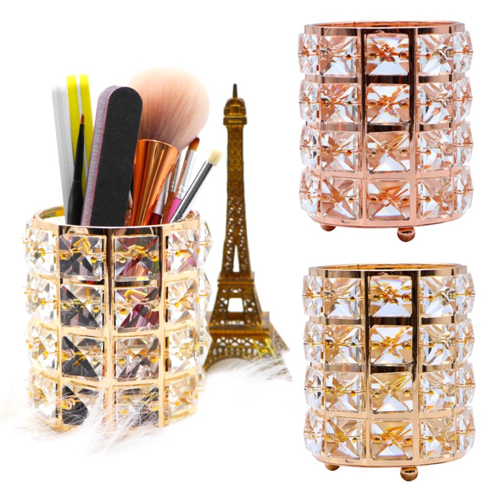 Gambar Crystal Makeup Brush Holder Makeup Tool Storage Container Eyeliner Pen Holder Crystal Clear Cosmetic Stand Box