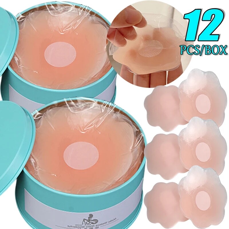 12/2 miếng dán ngực vô hình kèm hộp dán tự dính cho nữ đồ lót áo ngực đồ lót Silicone miếng dán nâng ngực có thể tái sử dụng