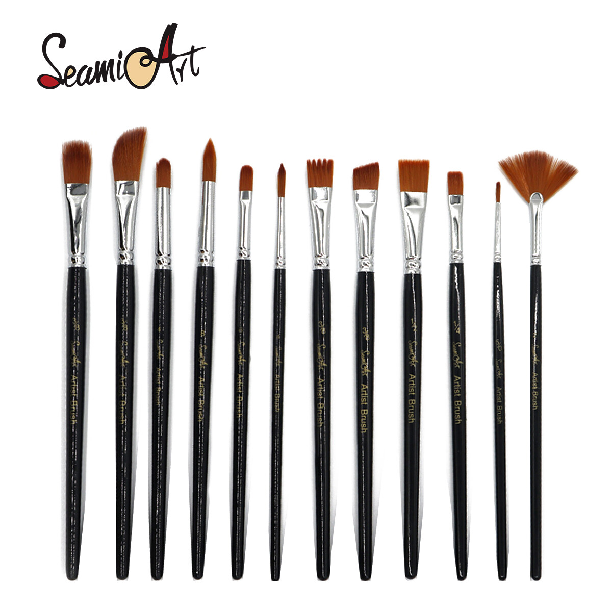 Seamiart 12 cái. bộ cọ vẽ tóc ni lông hình dạng khác nhau bộ cọ vẽ màu nước bột màu acrylic