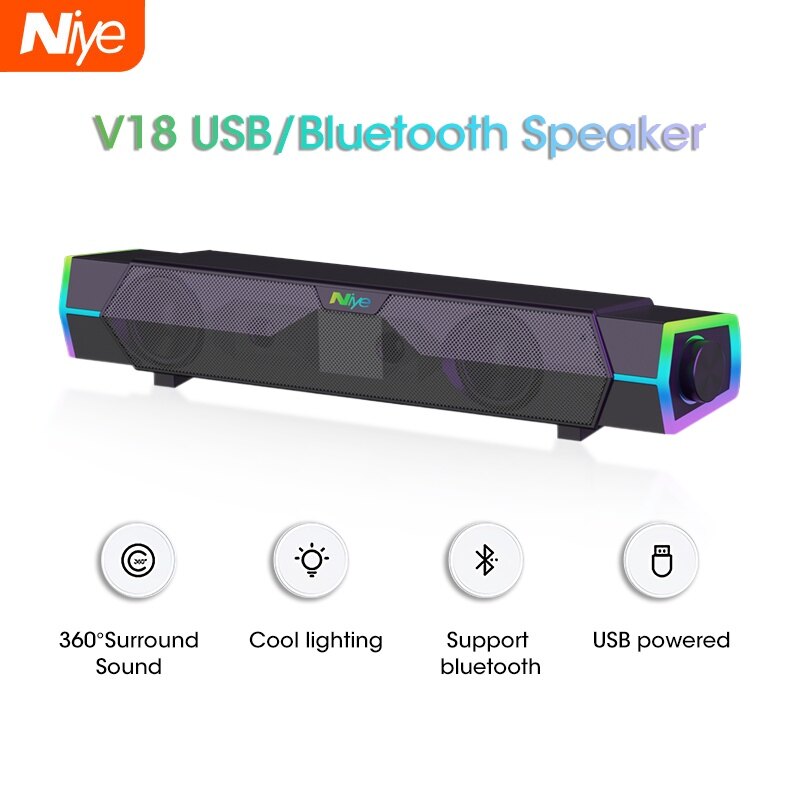Niye v18 loa bluetooth usb máy tính để bàn hifi loa siêu trầm soundbar với cuộc gọi chân đế micro đa phương tiện loa tv đèn rgb usb/bluetooth cho điện thoại/pc/tv/máy tính xách tay