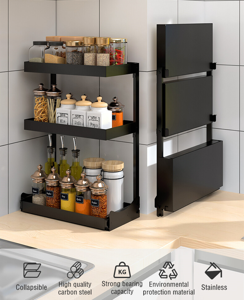 3-Tier Spice Organizer with Paper Towel Holder & 3 Hooks Spice Rack Organizer for Cabinet Countertop SUS304 Stainless Steel Counter Storage Shelf with Guardrail for Kitchen Office Bathroom 
