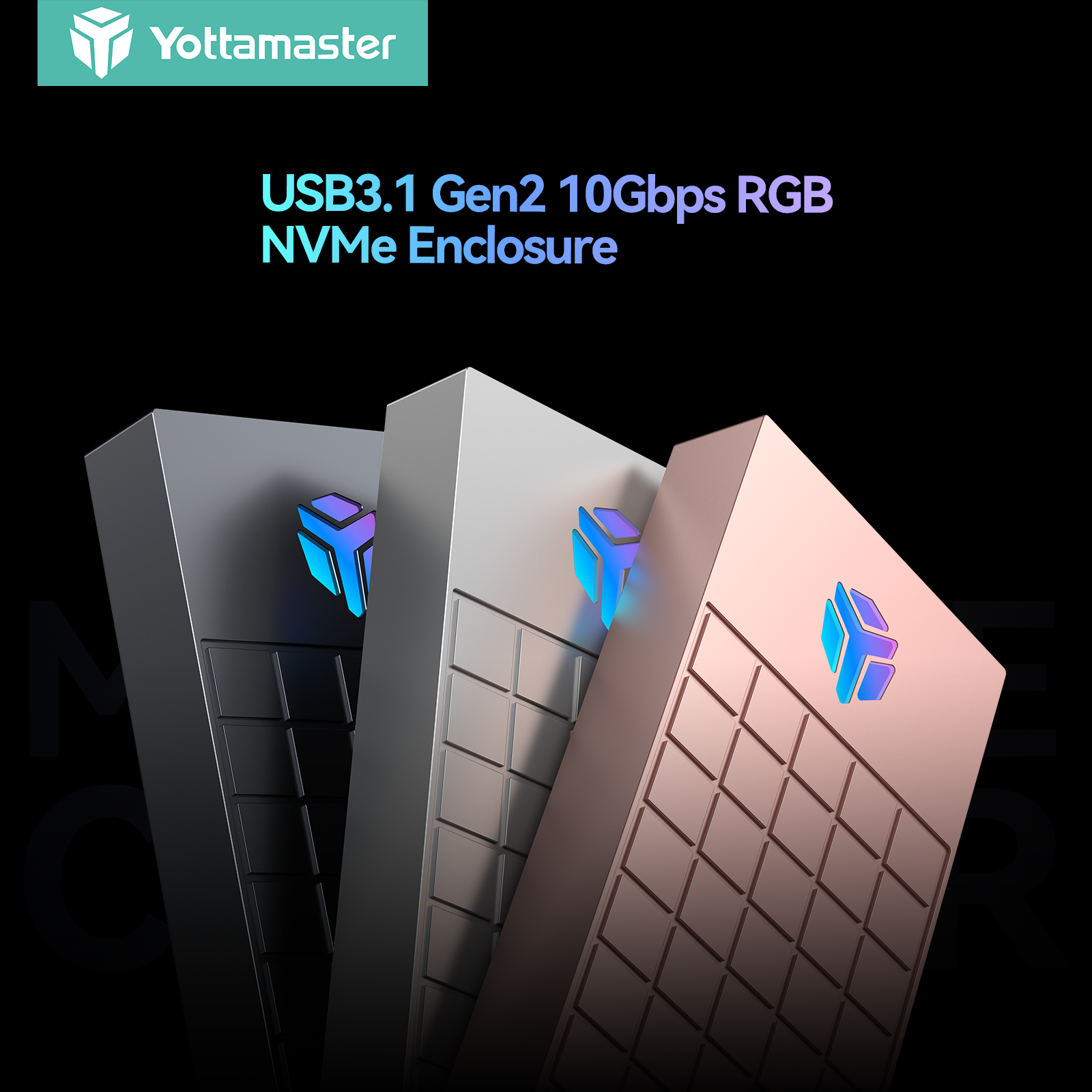 Yottamaster 10Gbps RGB Gaming SSD case for M.2 NVMe SSD USB 3.1 Gen2 Compatible with M and B&M Keys ราคา 860 บาท*ส่งฟรี