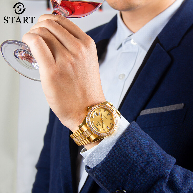 [START]Men's Automatic Mechanical Watch Metal Watch Waterproof Date Week Function Butterfly Buckle Strap Luxury Diamond Watch ราคา 15,711 บาท*ส่งฟรี