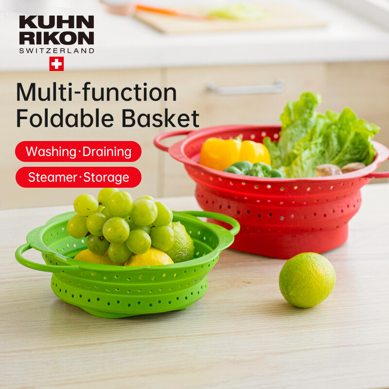 KUHN RIKON Collapsible Colander Strainer Silicone Basket Heat Resistant for Draining Vegetables Fruits Pasta Multipurpose Kitchen Tools Swiss Design ราคา 696 บาท*ส่งฟรี