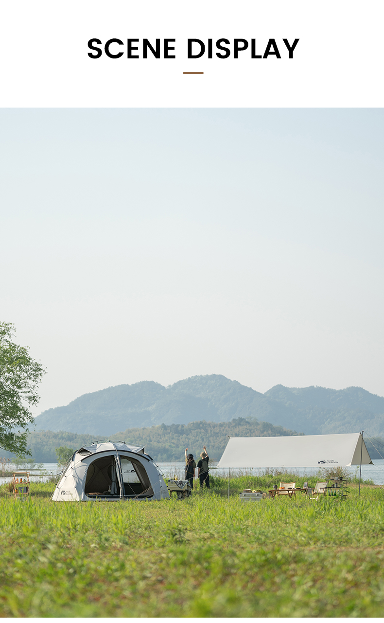 MOBI GARDEN Buitencamping Familietent Royal Castle voor glamping, zonnebrandcrème voor grote ruimtes