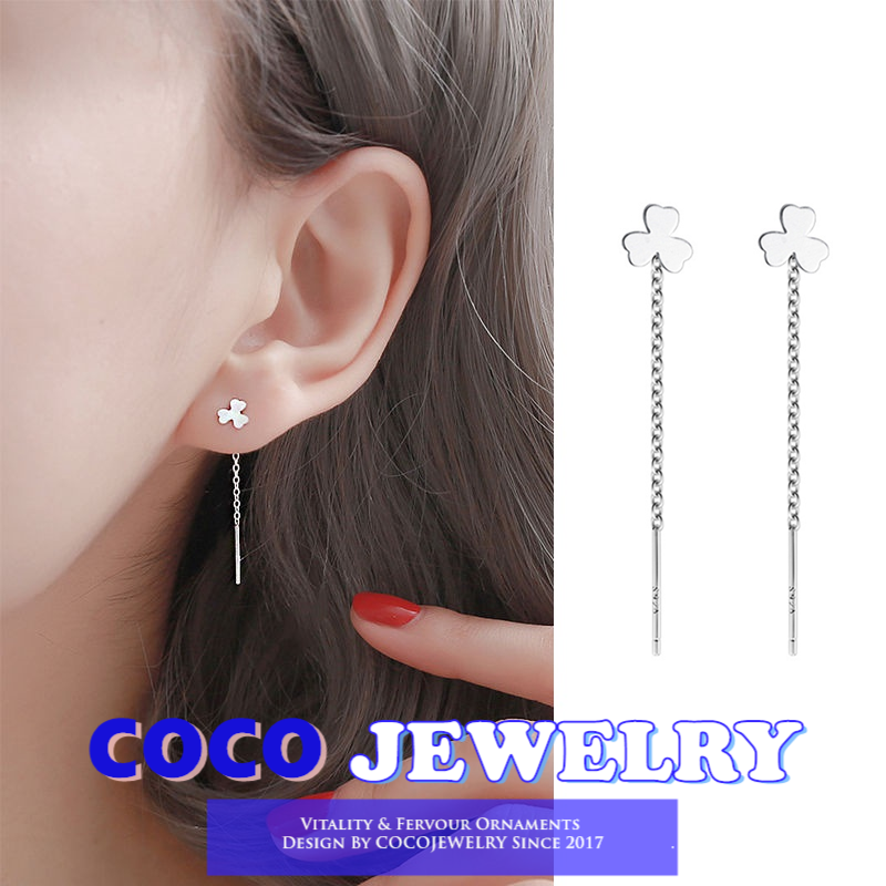 Cocojewelry khuyên tai tua rua ba cánh hoa cỏ ba lá may mắn phong cách hàn quốc trang sức tai thời trang nữ