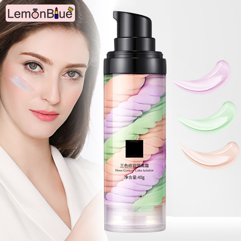 Gambar Rainbow Tricolor Makeup Base Cream Facial Base Makeup Full Coverage Brighten Skin Primer Women Makeup Base Tricolor Facial Base Makeup Full Coverage Brighten Skin Primer