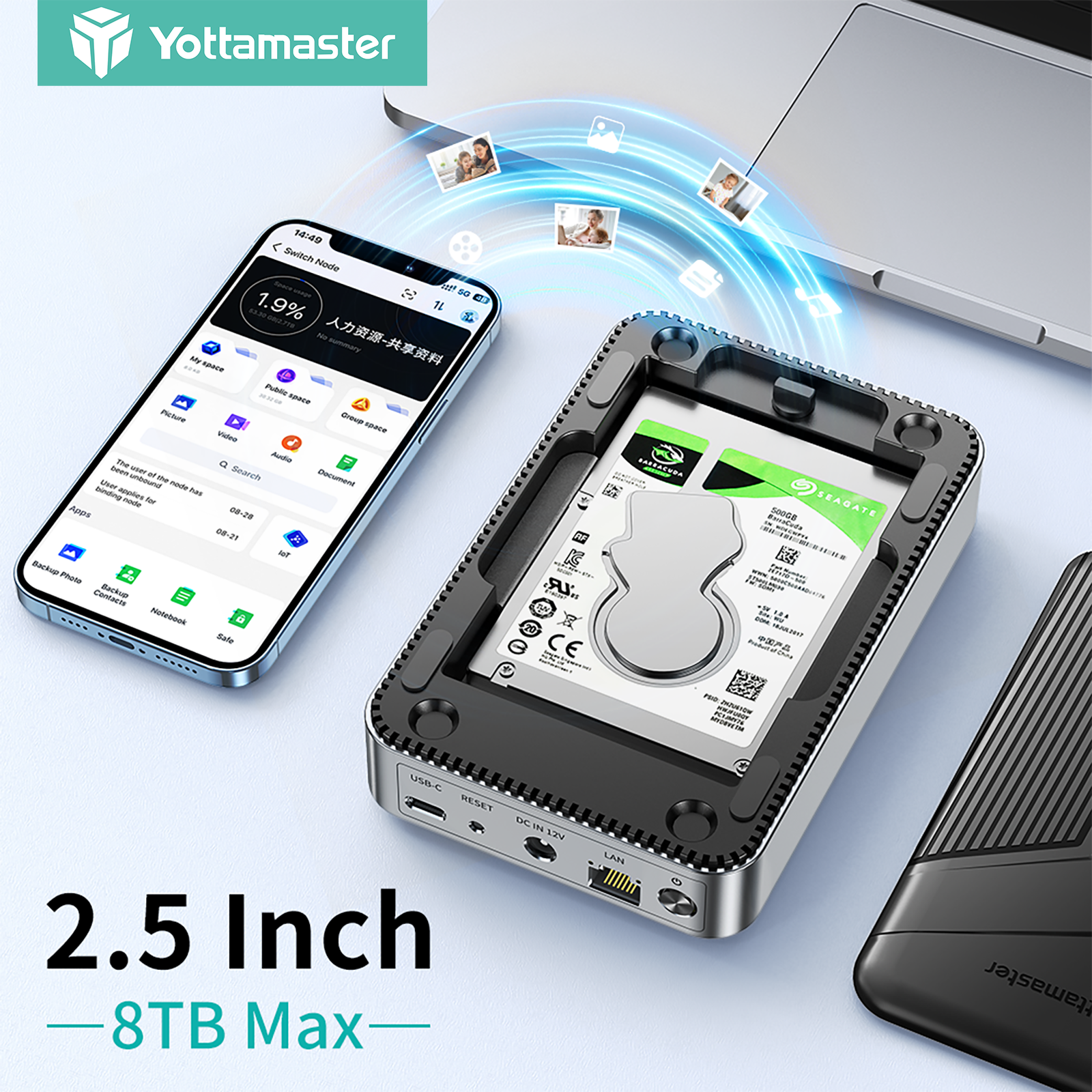 Yottamaster Networkable Private Cloud NAS Enclosure for 2.5 Inch SATA HDD SSD Network Attached Storage Personal Private Cloud Auto Backup SDVN Encryption Support Samba DLNA Function for Plex (Without Hard Drive) - ยี่ห้อ Yottamaster ราคา 3,529 บาท*ส่งฟรี