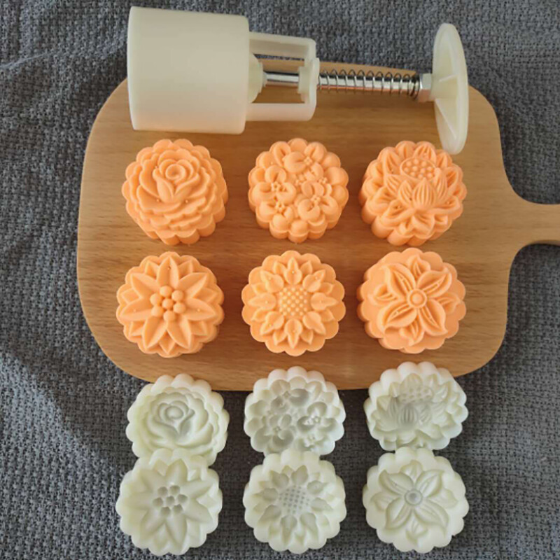 Baixu 50 Gam 6 Cái/4 Cái Mooncake Khuôn DIY Baking Công Cụ Nhà Bếp Nguồn Cung Cấp 3D Flower Shape Lễ Hội Cookie Trang Trí Tái Sử Dụng Nhựa/Thép Không Gỉ Đa Mục Đích