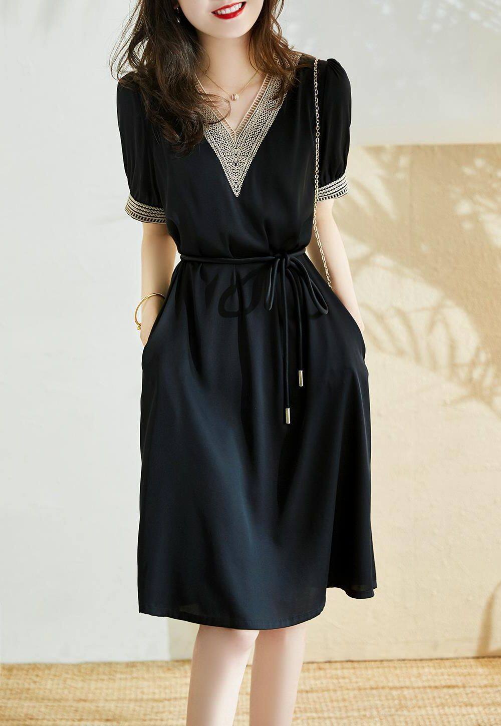 Đầm Ngắn Tay Alisa Sonya Cho Nữ, Dáng Chữ A, Cổ Chữ V, Dáng Ôm, Có Thắt Lưng, Thanh Lịch