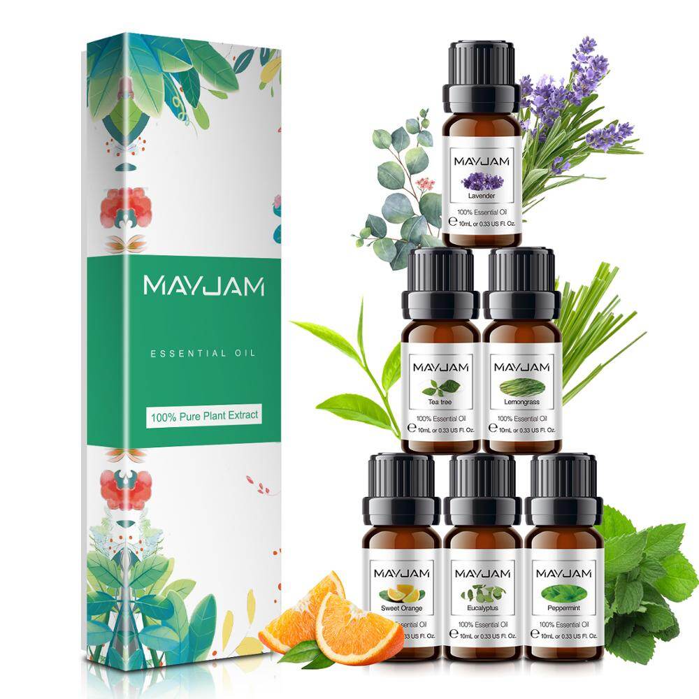 Gambar MAYJAM Essential Oils Set Lavender Eucalyptus Mint Sweet Orange Lemongrass Tea Tree Essential Oils Humidifiers Oil Air Diffuser Essential Oli Kit Health Spa Aromatherapy 6PCS BOX 10ml Fragrance Oil