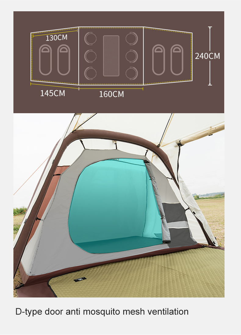 CAMELCROWN 4-5 persons Inflatable Travel Resident Tent Outdoor Selfdriving Rainproof Windproof Camping Two-room And One-Hall Multi-Person Tent