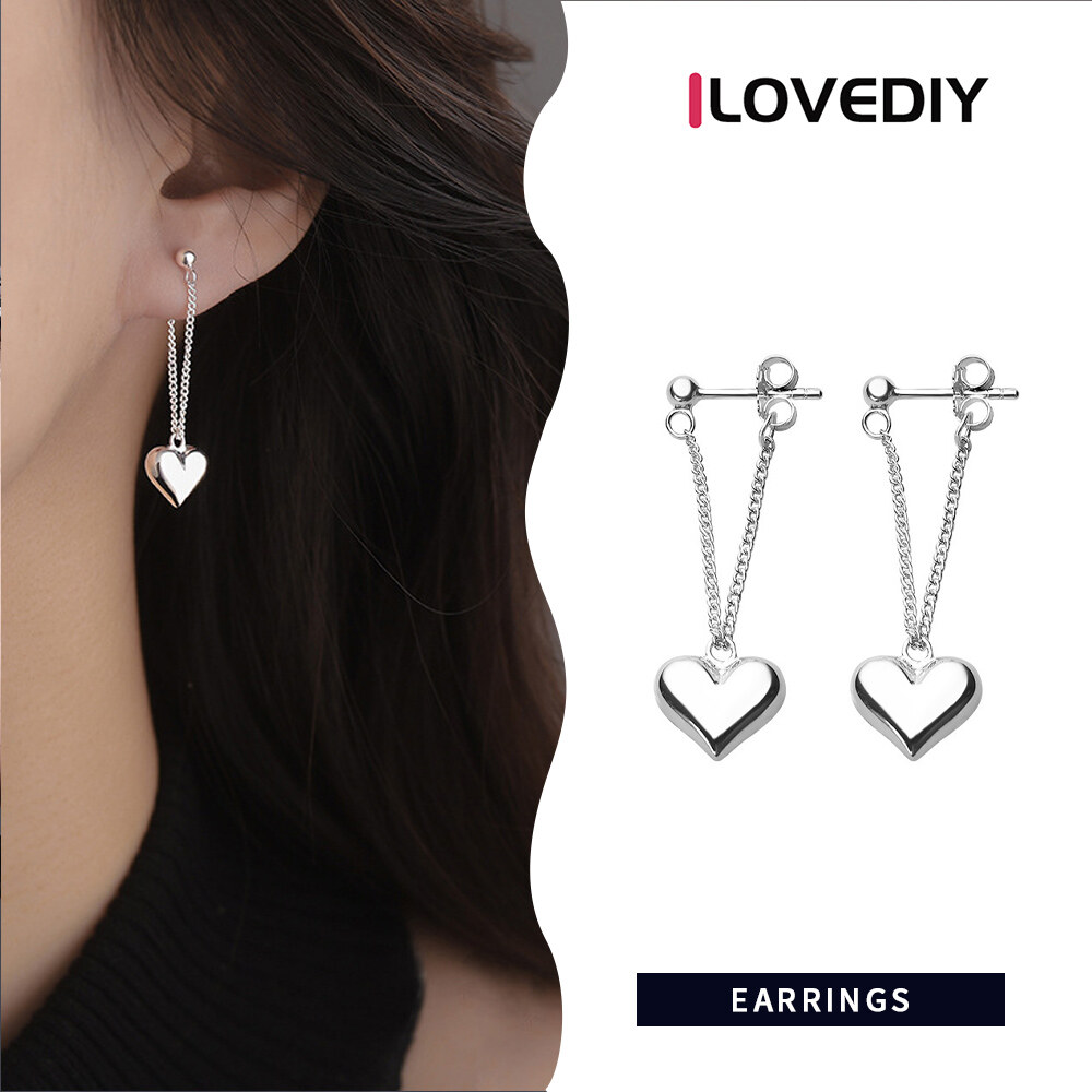 [ILOVEDIY] Loving Women's Simple Heart-Shaped Tassel Pendant Earrings S925 Silver Niche Design Retro Cold Style