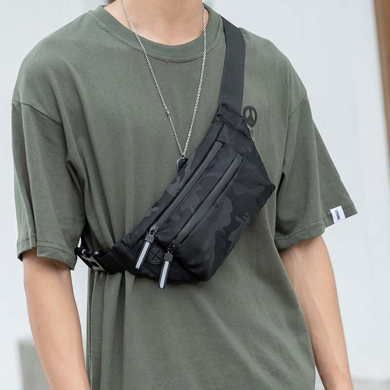 Túi đeo ngực nylon có khóa kéo cho nam túi đeo chéo rằn ri túi đeo hông thời trang túi thể thao