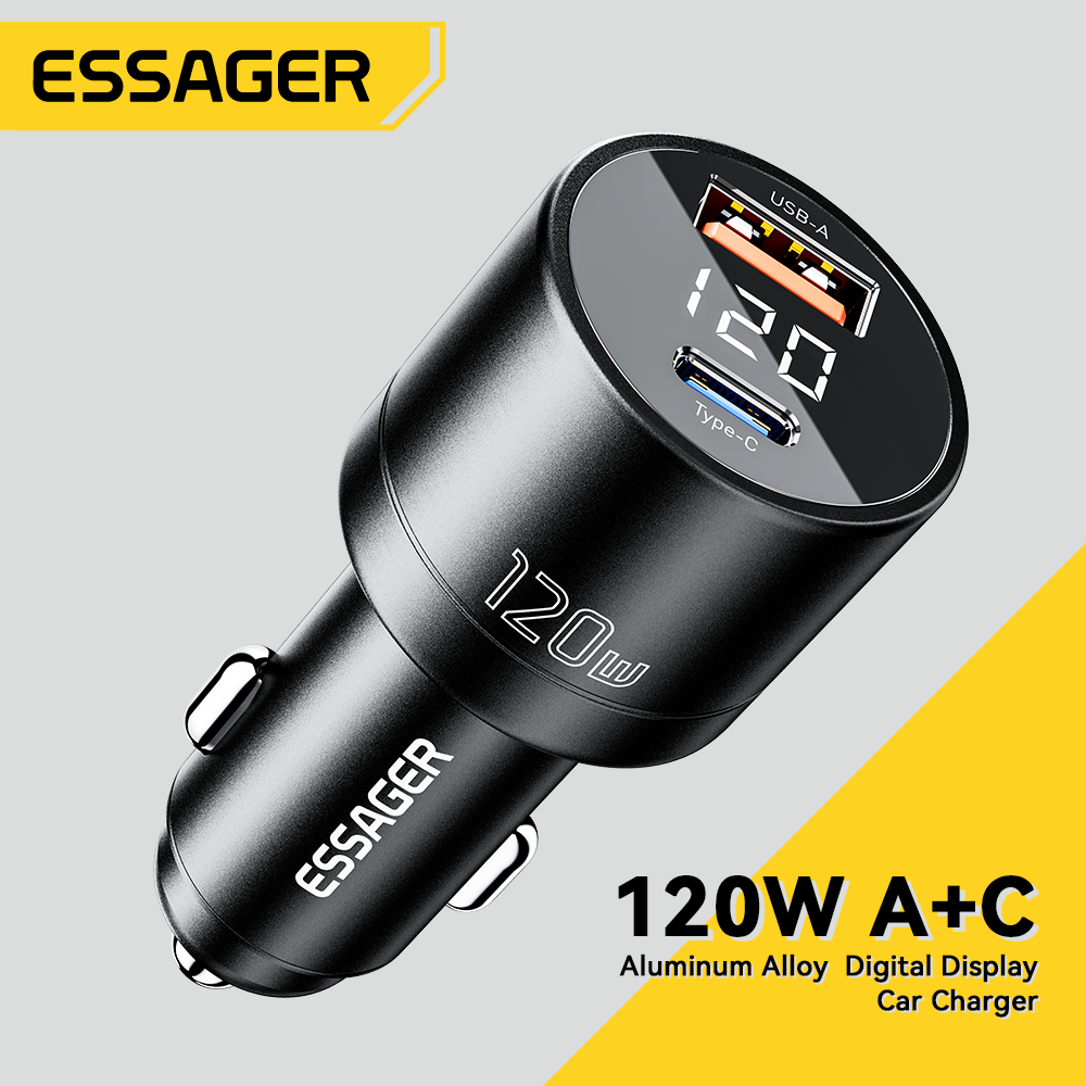 Essager 120W sạc điện dùng trên xe hơi loại USB C A + C Pd100W Nhanh sạc xe hơi sạc điện dùng trên x