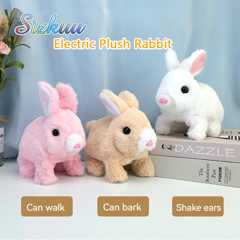 Sizkuu Electric Robot Rabbit Toy Soft Plush Walking Barking Mouth Moving