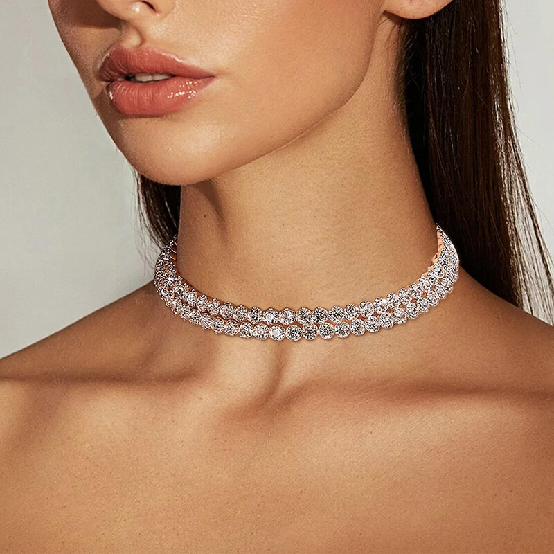 Rhinestone vòng cổ dây đeo ôm sát cổ Bạc Vòng cổ pha lê lấp lánh Hàng Vòng cổ kim cương vòng cổ dây đeo ôm sát cổ Tiệc vũ hội Phụ kiện cho phụ nữ và trẻ em gái