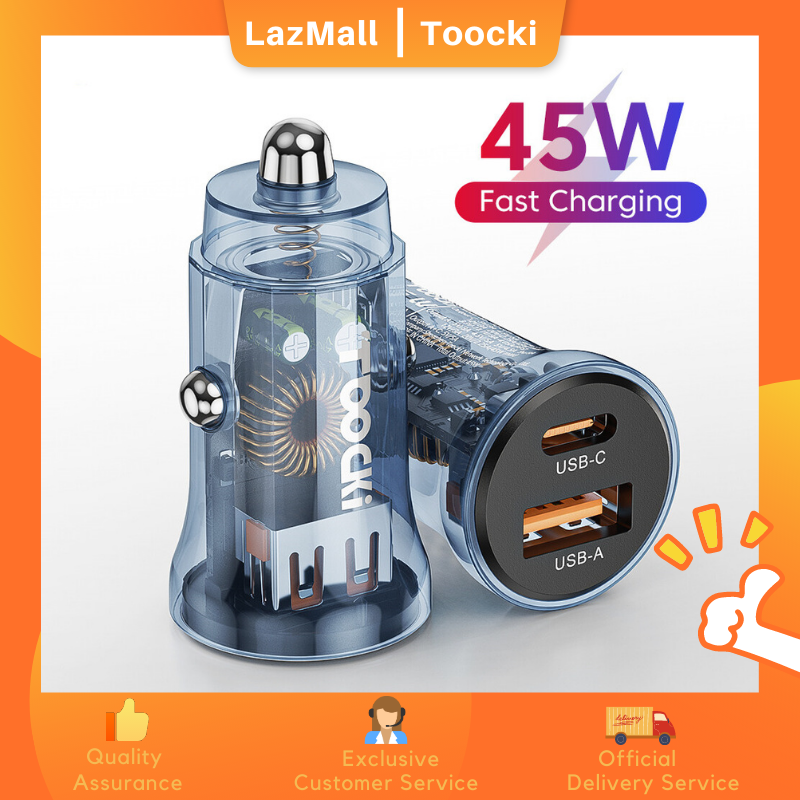Toocki bộ sạc nhanh xe hơi usb 45w bộ sạc xe hơi 3.0 sạc nhanh cho samsung s22 xiaomi huawei realme