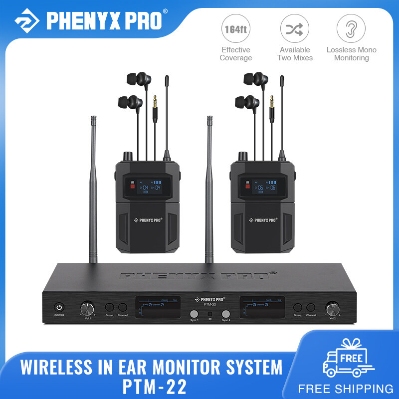 Phenyx Pro PTM-22 UHF Mono Dual Wireless in-Ear Monitor System Metal Wireless IEM System Sturdy Bodypack Receiver 2x50 Frequencies Separate Outputs 164ft Operation Ideal for Band and Studio ราคา 9,351 บาท*ส่งฟรี