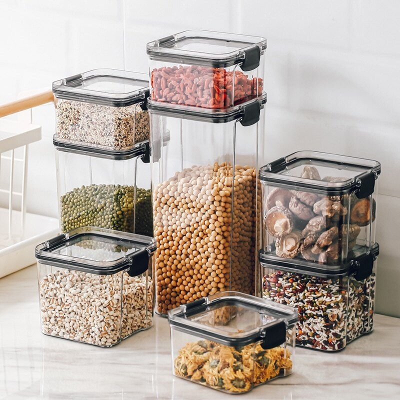 Gambar Food Storage Container Plastic Kitchen Refrigerator Noodle Box Multigrain Storage Tank Transparent Sealed Cans ???
