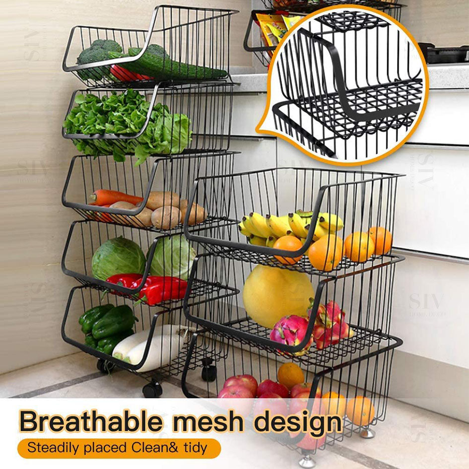 Gambar Murano 5 Layer Kitchen Trolley Rack Storage Shelf With Wheels Stainless Steel Cart Rak Dapur With Stackable Basket