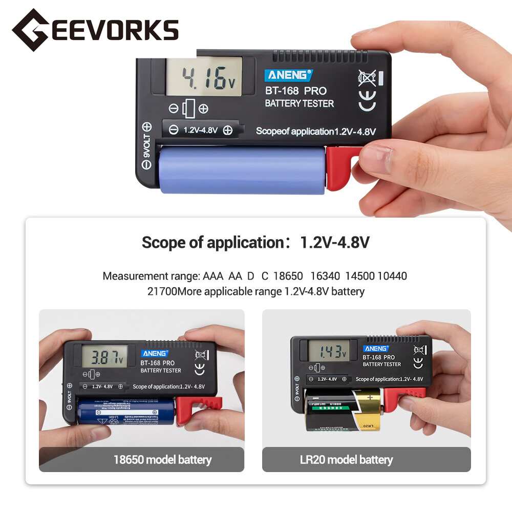 Geevorks máy kiểm tra pin bt-168 pro máy kiểm tra loại màn hình kỹ thuật số máy kiểm tra pin công cụ chẩn đoán dung lượng pin máy kiểm tra phổ thông kiểm tra d c aaa pin nút aa