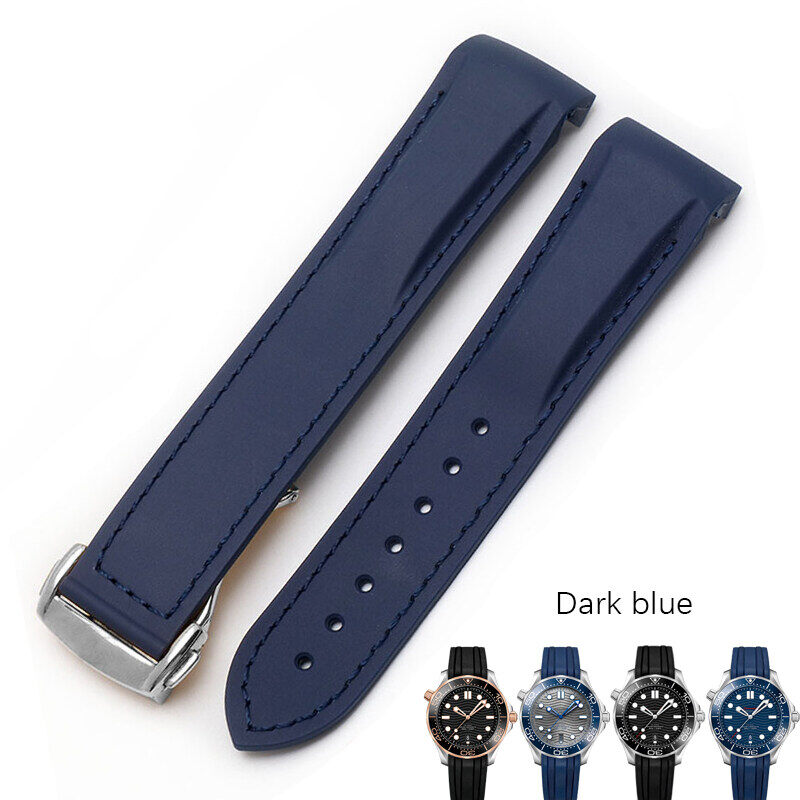 Dây Đồng Hồ Silicon Cao Su 20/22Mm Cho Vòng Đeo Tay Ome Ga Máy Phát Điện 20Mm 22Mm Dây Đeo Đồng Hồ Speedmaster Màu Xanh Đen Cam 300 (Có Logo)