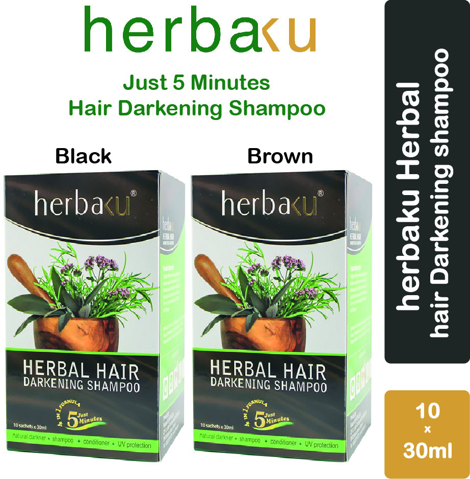 Gambar Herbaku Herbal Hair Darkening Shampoo 10x30ml Black Brown