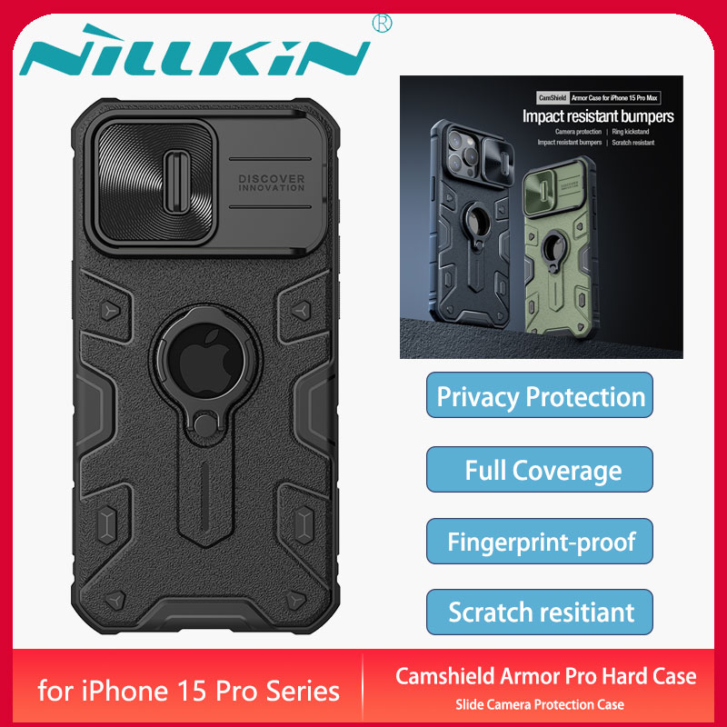 Nillkin Ốp lưng Apple iPhone 15 Pro Max Case CamShield Armor Ring Kickstand Shockproof Cover with Slide Camera Lens Protection Casing