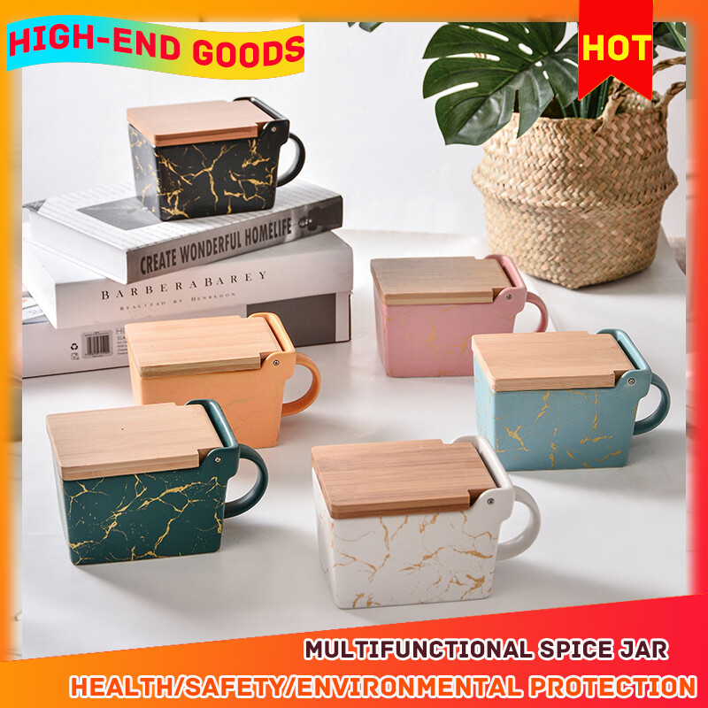 Gambar [100% Quality Assurance] About Marble Matte Ceramic Salt Shaker Sealed Home Kitchen MSG Seasoning Seasoning Jar 500ml