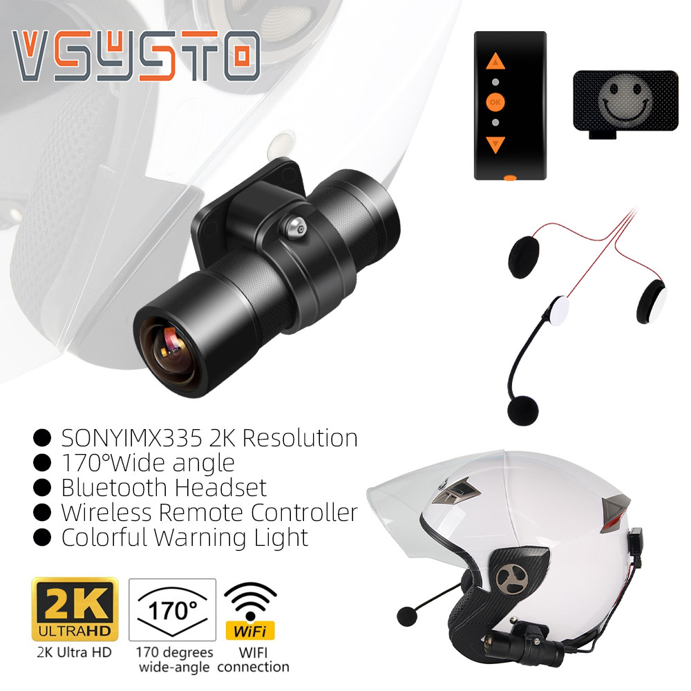 VSYSTO Helmet Dash Cam 2K 170 Degrees Helmet Camera with Bluetooth Headset and Colorful Warning Light Wireless Remote Controller WiFi Waterproof ราคา 3,663 บาท*ส่งฟรี
