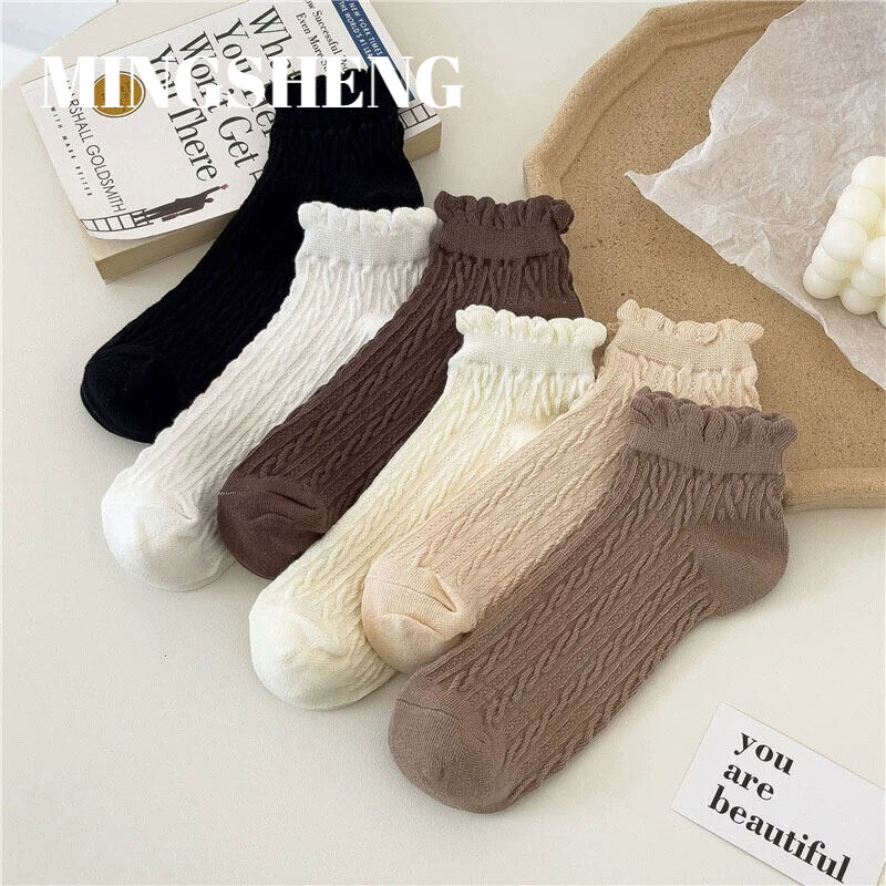  MINGSHENG Lace socks women's socks autumn jk cute Japanese shallow mouth student women's socks low-cut coffee color ins tide spring and autumn models 