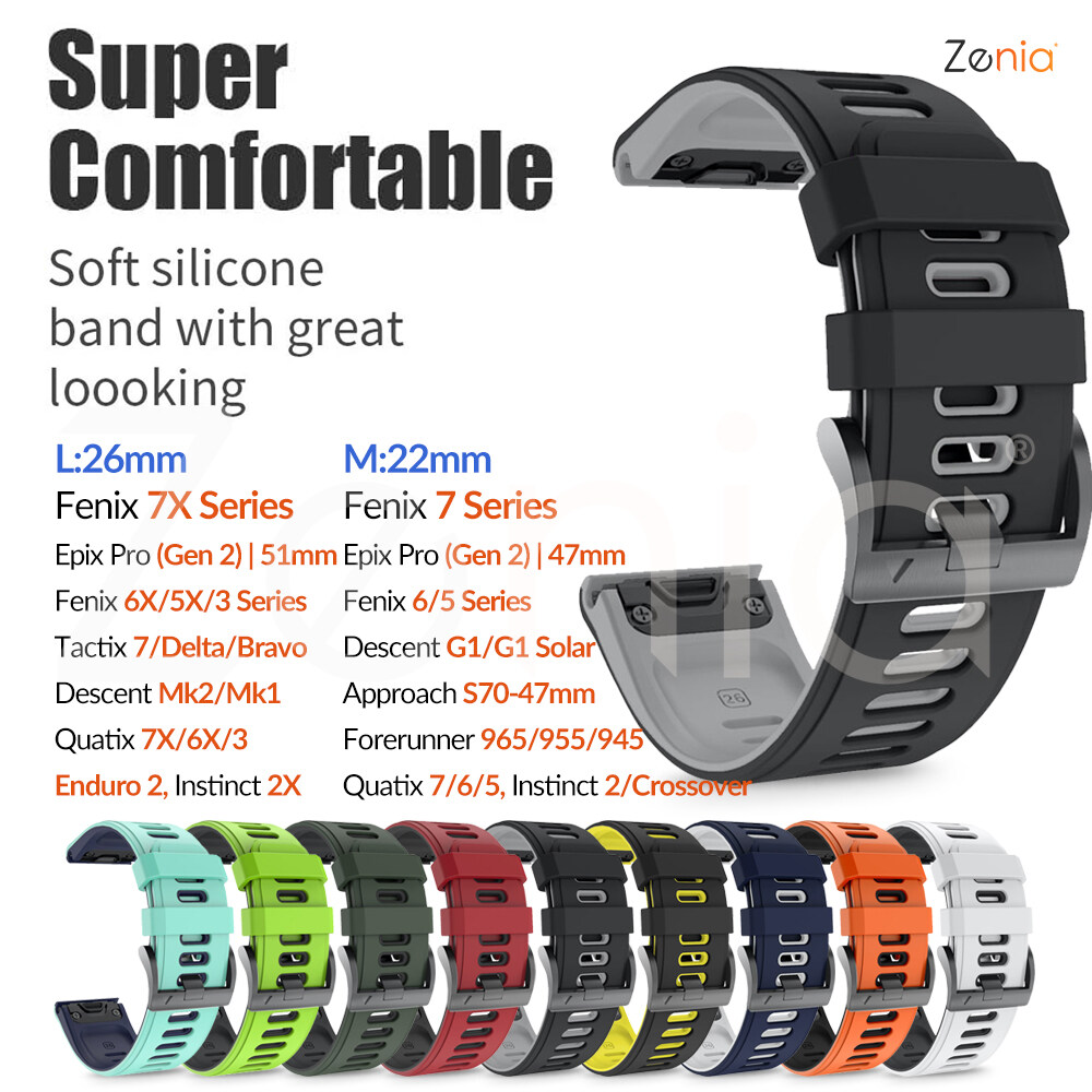 Zenia 26mm 22mm Quick Release Silicone Watch Strap for Garmin Fenix 7X 7