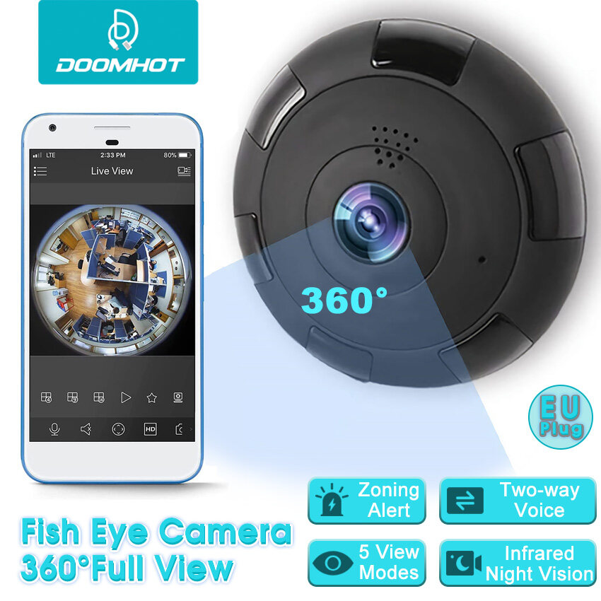 DoomHot Fish Eye CCTV Camera Surveillance WiFi Wireless 360 Panoramic IP