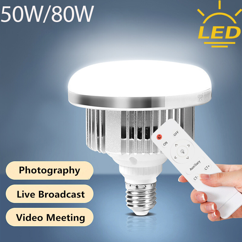 E27 80W 50W bóng đèn quay video LED có thể chỉnh sáng ánh sáng bóng đèn cho Softbox studio ảnh Bộ đèn 3200K-5500K ánh sáng nhiếp ảnh