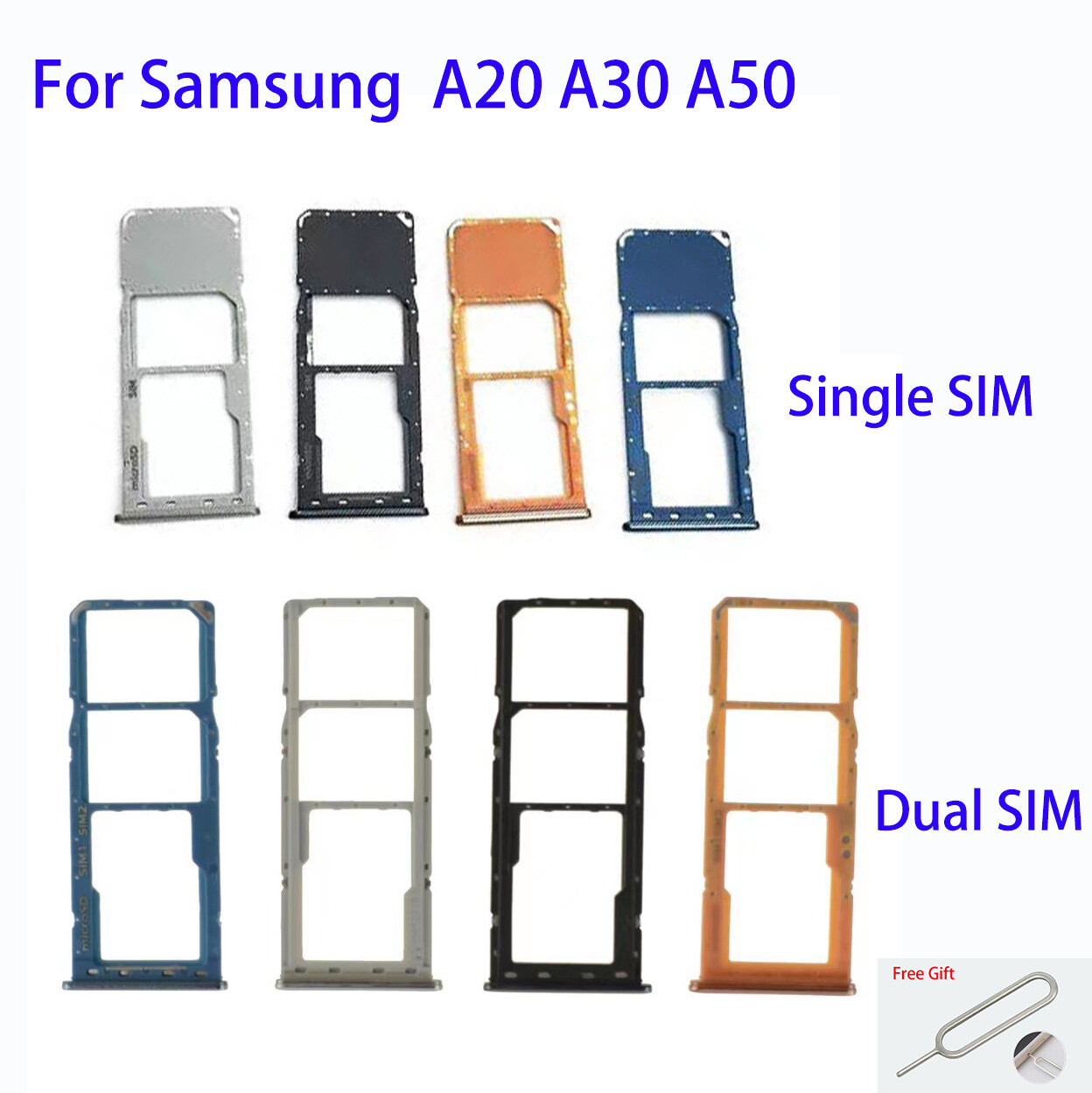 Khay sim đồ đựng thẻ cho samsung galaxy a20 a30 a50 / a205 a305 a505 bộ chuyển đổi thẻ sim sim thẻ với thẻ micro sd đồ đựng thẻ khay có khe đồ thay thế bộ chuyển đổi phần