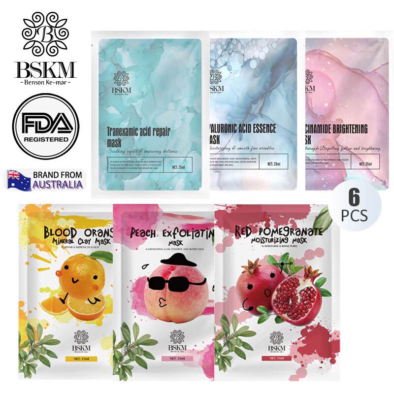 Gambar [HOT]BSKM 6pcs Face Mask Beauty Set Hydrating Repairing Mask Soothing Brightening Hyaluronic Niacinamide Fruit Essence Sheet Mask