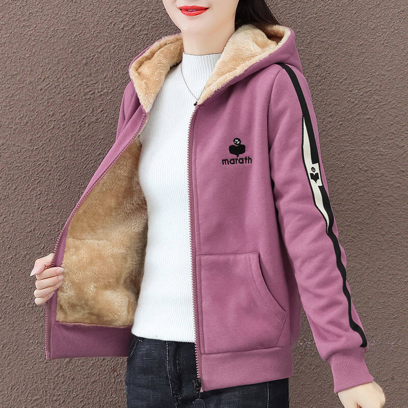 Autumn and Winter Sweater Coat Women's Cashmere Padded Short Coat Casual Hooded Zipper Cardigan Sweater Jackets