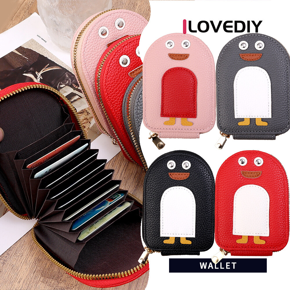 [ILOVEDIY] Cartoon Creative Penguin Cute Organ Multi-card Slot Id Storage Bag Genuine Leather Animal Card Bag Children's Wallet