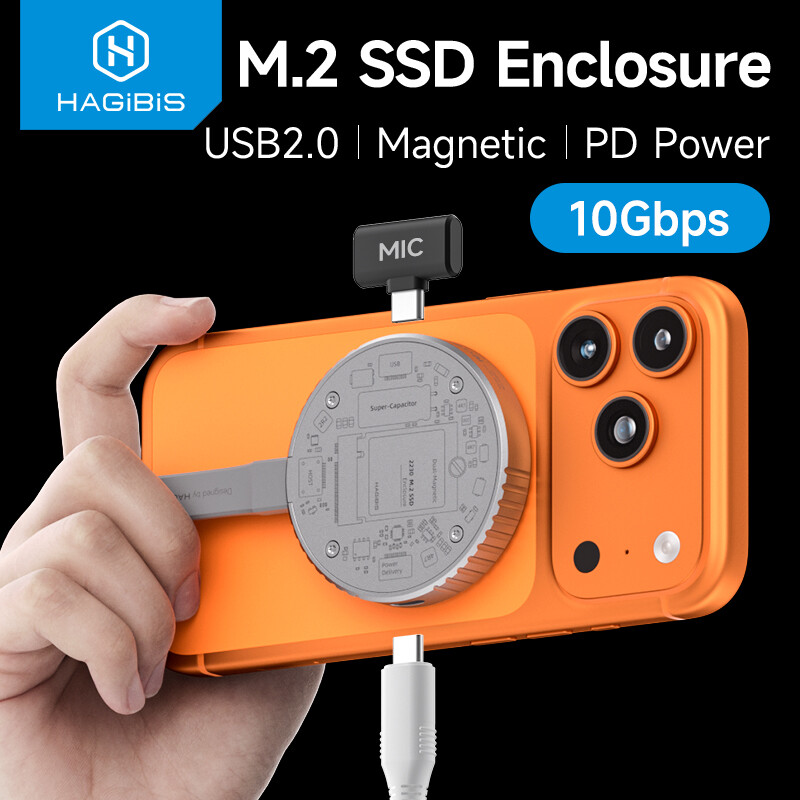  Hagibis M.2 2230 NVMe SSD bao vây với PD 100W cho iPhone 15 Pro Max ProRes USB C 3.2 Gen2 Loại-C 10Gbps để NVMe PCI-E Adapter nhôm SSD ngoài trường hợp cho Macbook iPad Pro Huawe mate60 Pro Samsung galaxy S24 