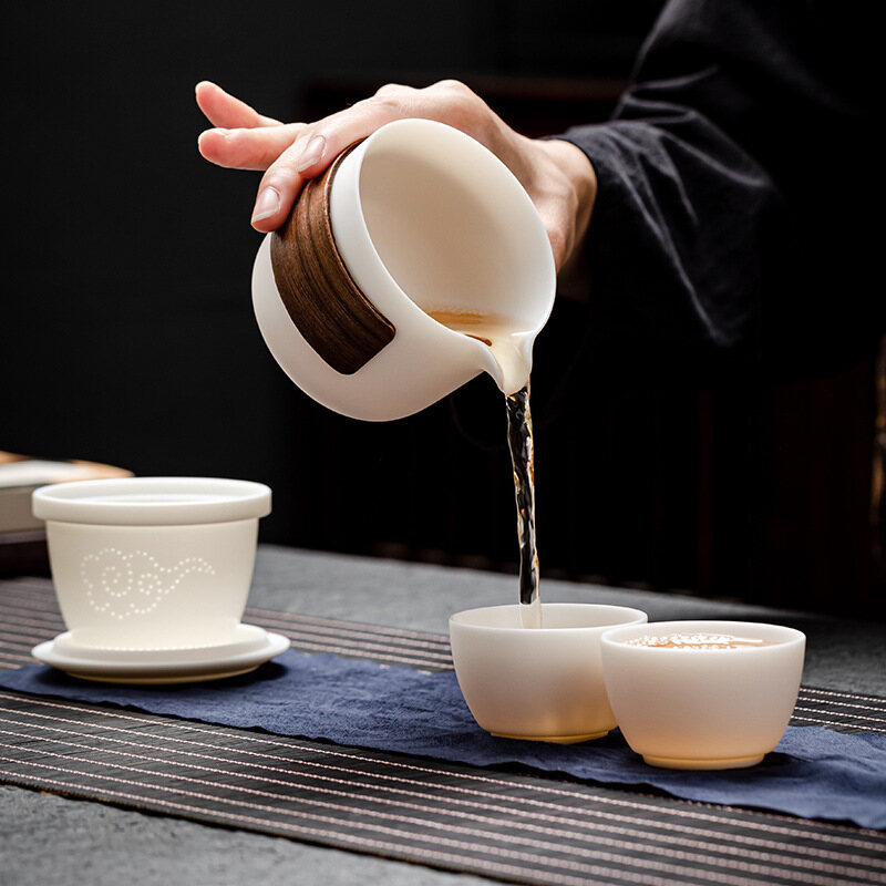 Gambar Ceramics Teapot Sets 1 Pot 2 Tea Cups Chinese Kung Fu Gaiwan Strainers Portable Travel Teawear Gift For Business 160ML