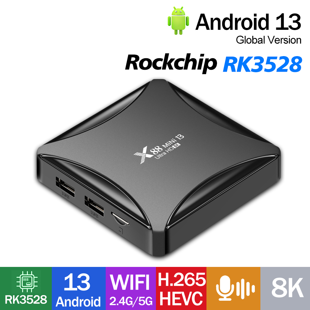 X88 mini 13 rk3528 quad-core bộ giải mã tv thông minh android13 8k 2.4g/5g wifi thiết bị truyền trực tuyến youtube netflix tv tiền tố vs h96