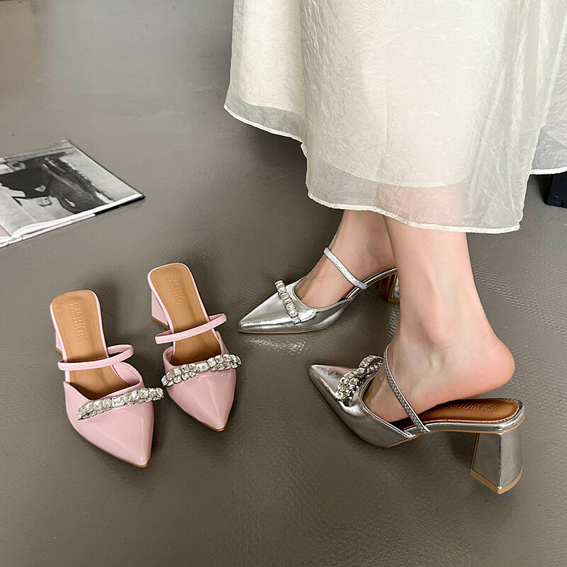 MANXIXI Fashion Women Beautiful Bow High Heels 8 cm Mules Sandals (34-39 Size) ราคา 531 บาท*ส่งฟรี